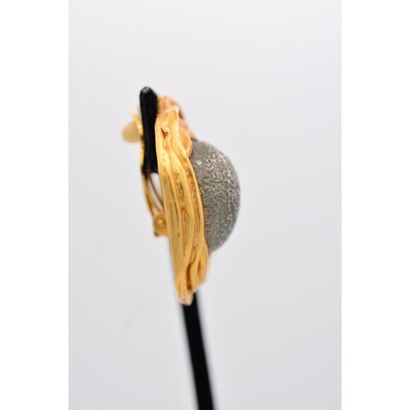 Vintage Clip On Earrings Brushed Gold Matte Brutalist Chunky Heavy 1980s BinAK - Picture 8 of 12